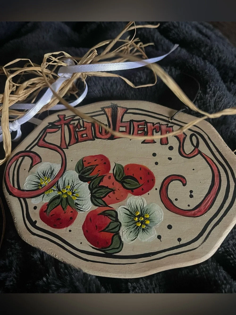 Handcrafted Rustic Strawberry Décor Set – Wooden Plaque & Strawberry Ornament